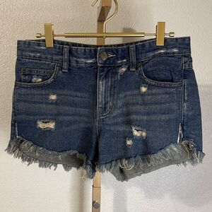Free People Blue Distressed Jean Shorts